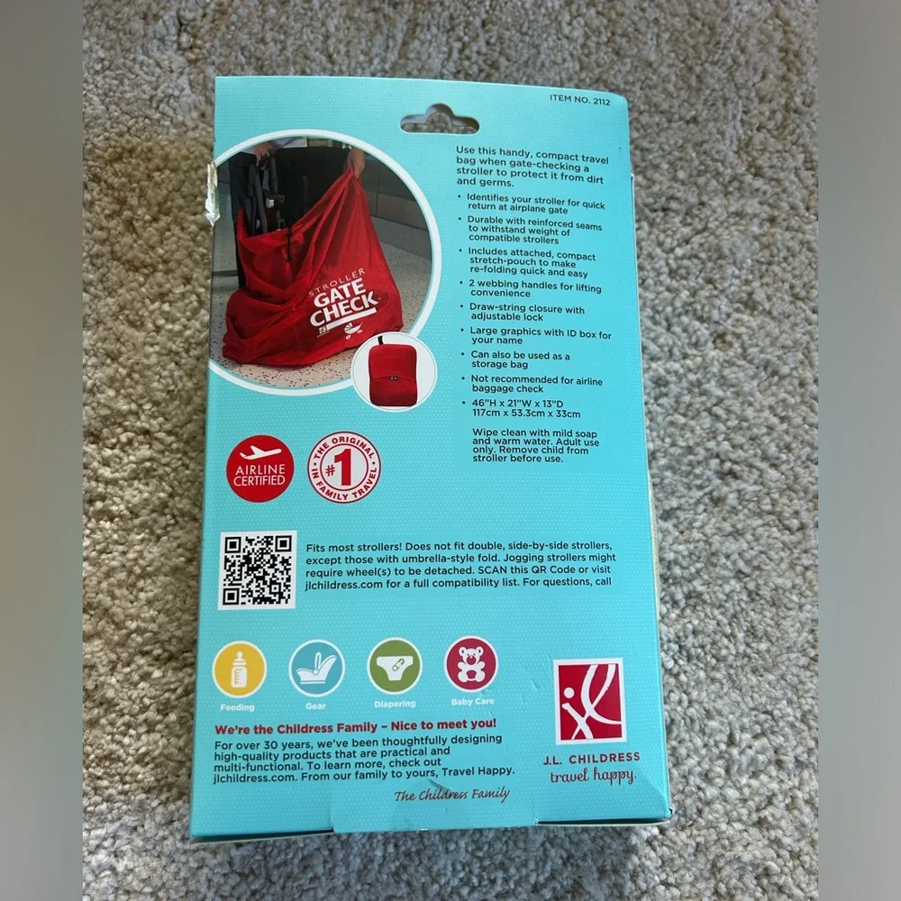 J.L. Childress Gate Check Bag for Standard & Double Strollers - Red Travel Bag - Picture 2 of 4